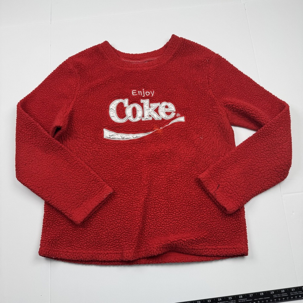 Coca-Cola Pullover Womens Medium Sherpa Fleece Faux Fur Sleepwear Top Coke